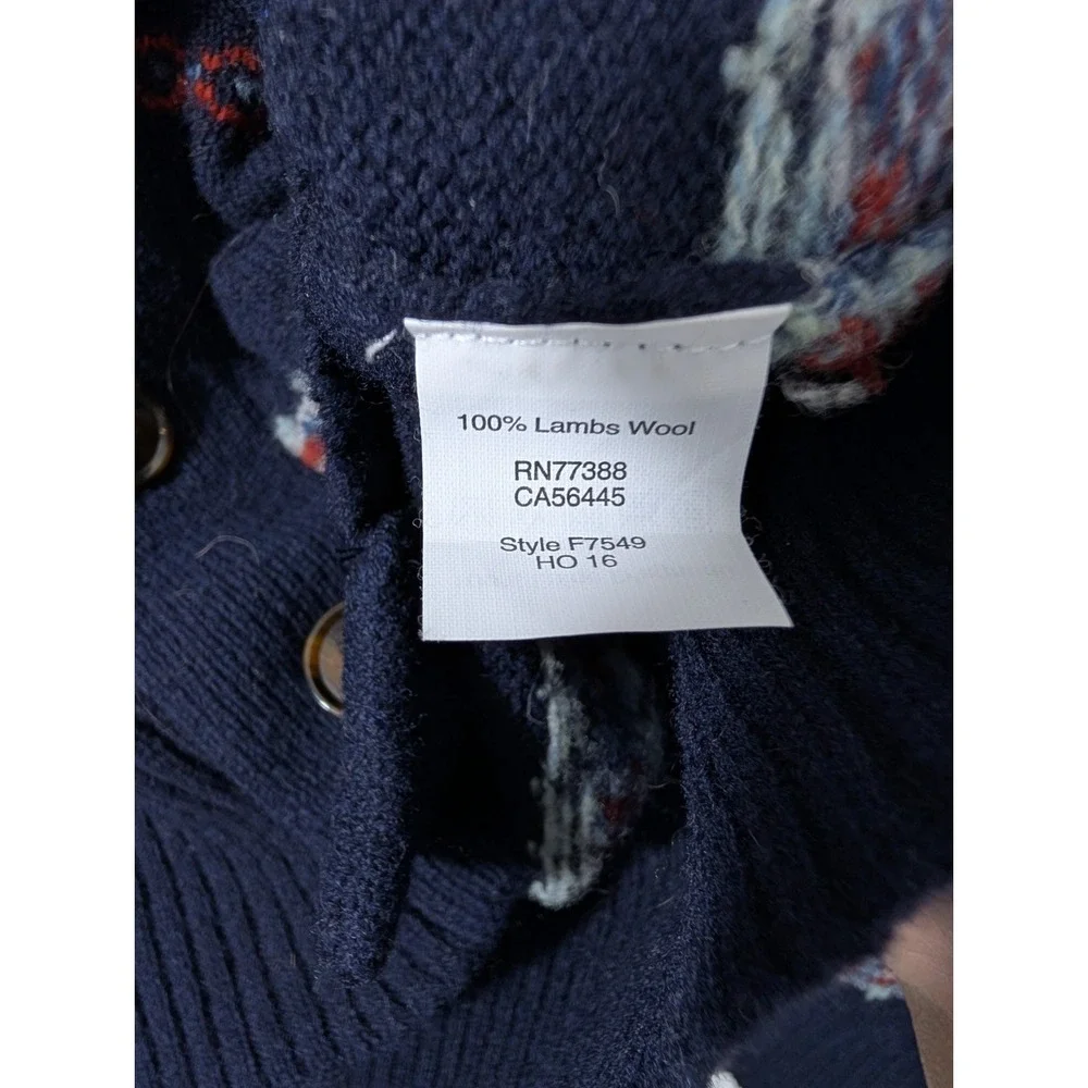J. Crew Men's Cardigan Shawl Collar Blue Red Striped 100% Lambs Wool Medium‎